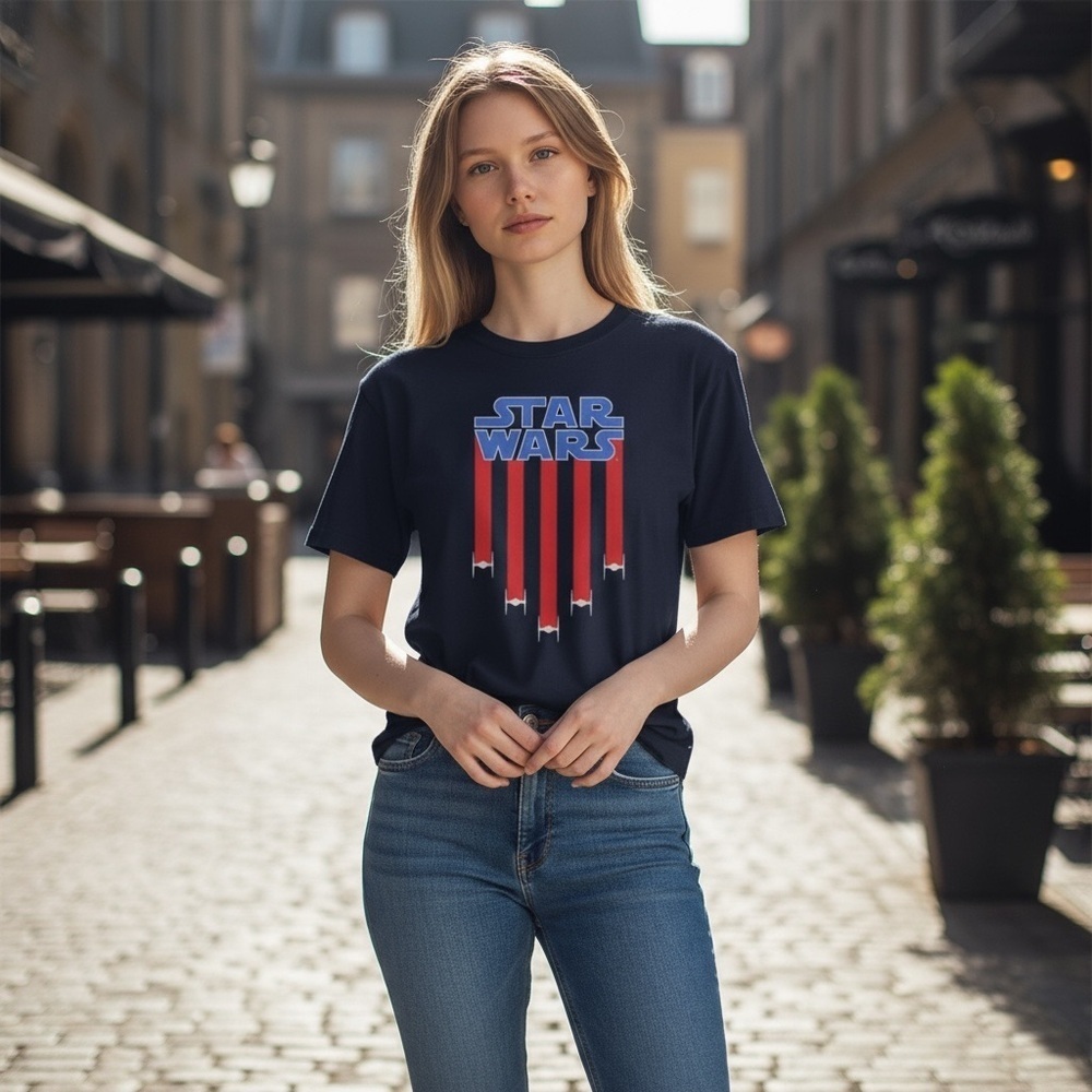 Men's Star Wars Fourth of July TIE Fighter Stripes Graphic Tee Navy Blue